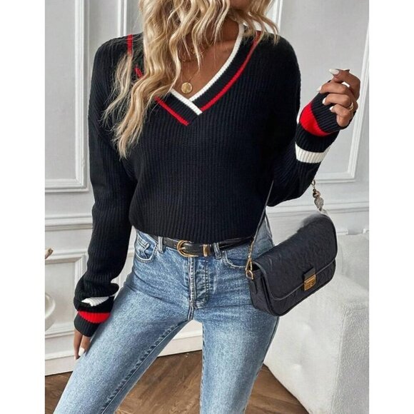 Casual Trim Drop Shoulder Cricket Sweater - Picture 2 of 4